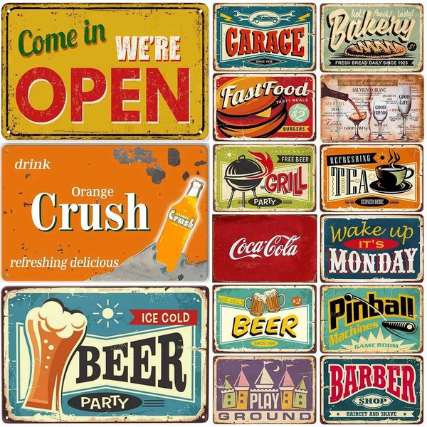 Come in we are open coffee beer tea Metal Tin Signs Posters Plate Wall Decor for Bars Restaurant Cafe Clubs Retro Posters PlaqueXJ241010
