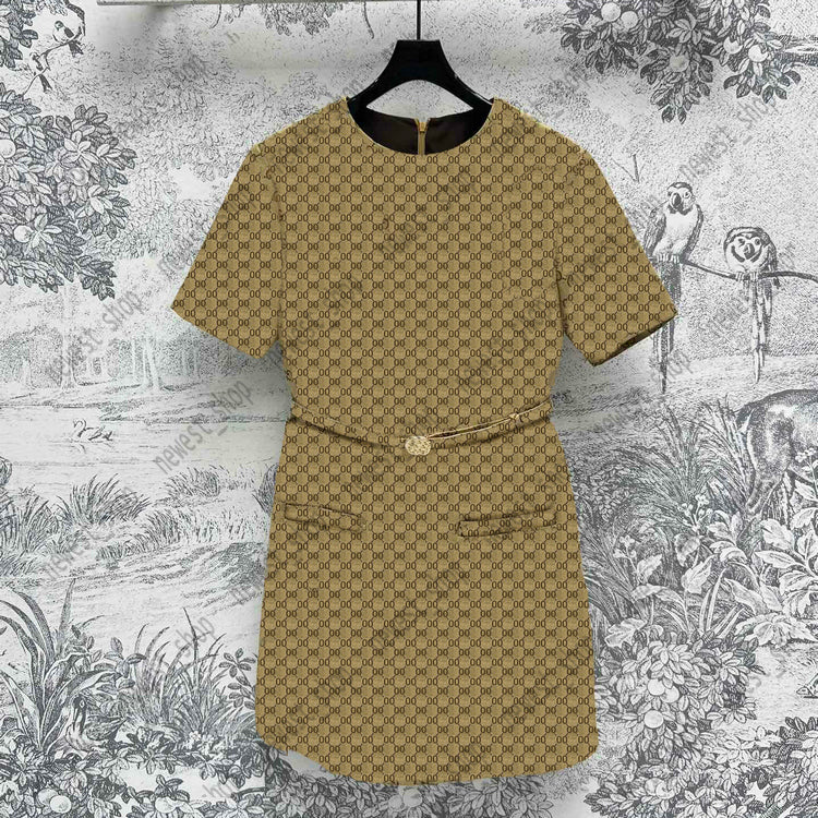 summer women&#039;s basic Dresses designer luxury Women Double Jacquard Letter Dress Fashion with belt Casual Shirts Ladies straight Short Skirts Cl