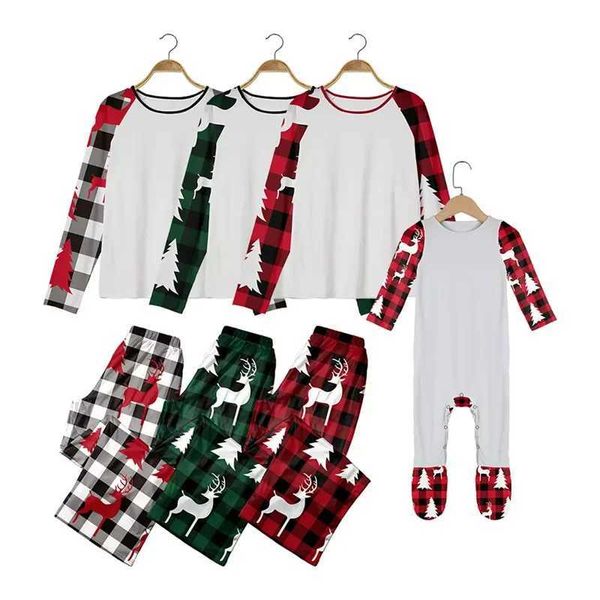 Sublimation Blank Polyester Christmas Family Plaid Long Sleeve Clothes Sleepwear Matching Outfits Pajamas Set for Customized LX241113