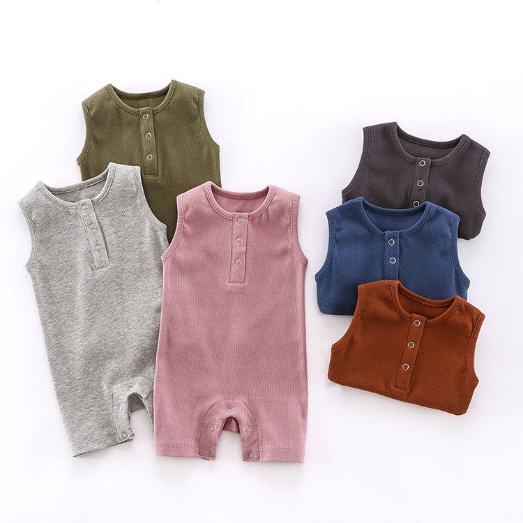 K550 Summer Baby Sleeveless Romper Soft Cotton Newborn Boy And Girls Ribbed Jumpsuits Bodysuit Toddler Infants Clothes