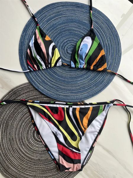 Women Swimsuit Split Swimsuit Bikini Striped Geometry Pattern One-Piece Swimsuit 250109