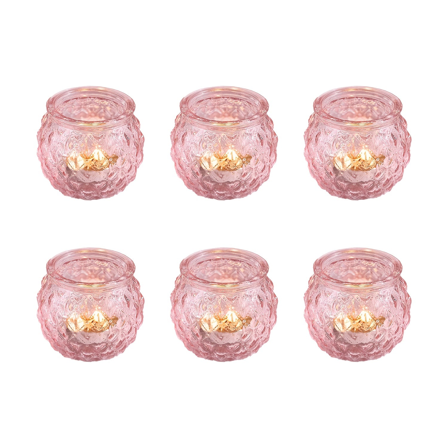 TEMU Pink Votive Candle Holders Set Of 6-12- Round Glass Candle Holders Bulk, Holder For Wedding & Home Table Decor, Parties