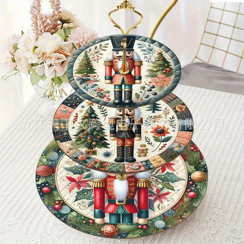 TEMU Recycled Wood 3-tier Nutcracker Cake Stand With Decorative Nutcracker Soldiers & Layered Design - Sturdy Serving Tray For Christmas, Weddings,