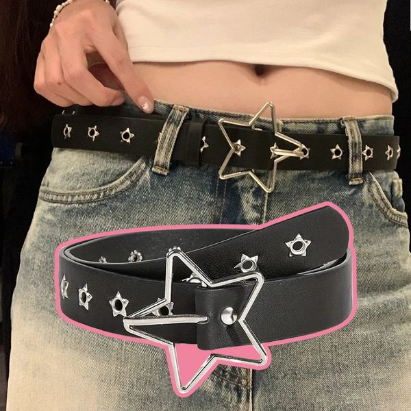 Y2K Punk Star Eyelet Black Rivet Belt Goth Pu Leather Belts For Women Jeans Pants Boys And Girls Students 241116