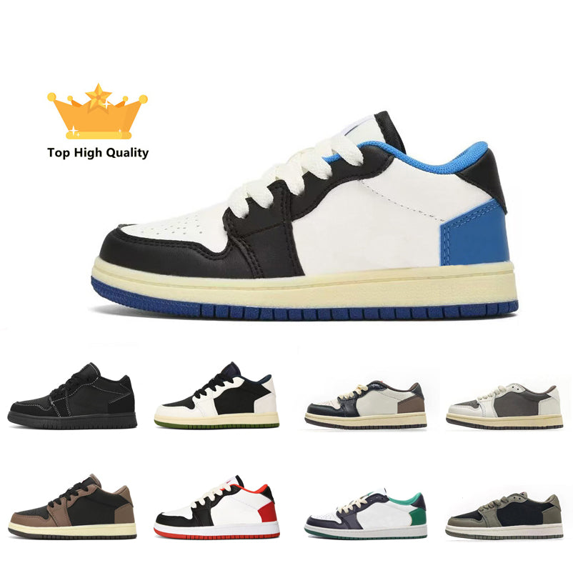 cut low kids basketball shoes infants shoe Ts x FRAGMENT REVERSE MOCHA Dark Mohca Olive BLACK PHANTOM Bred Toe Children boys girls Trainers Sports S