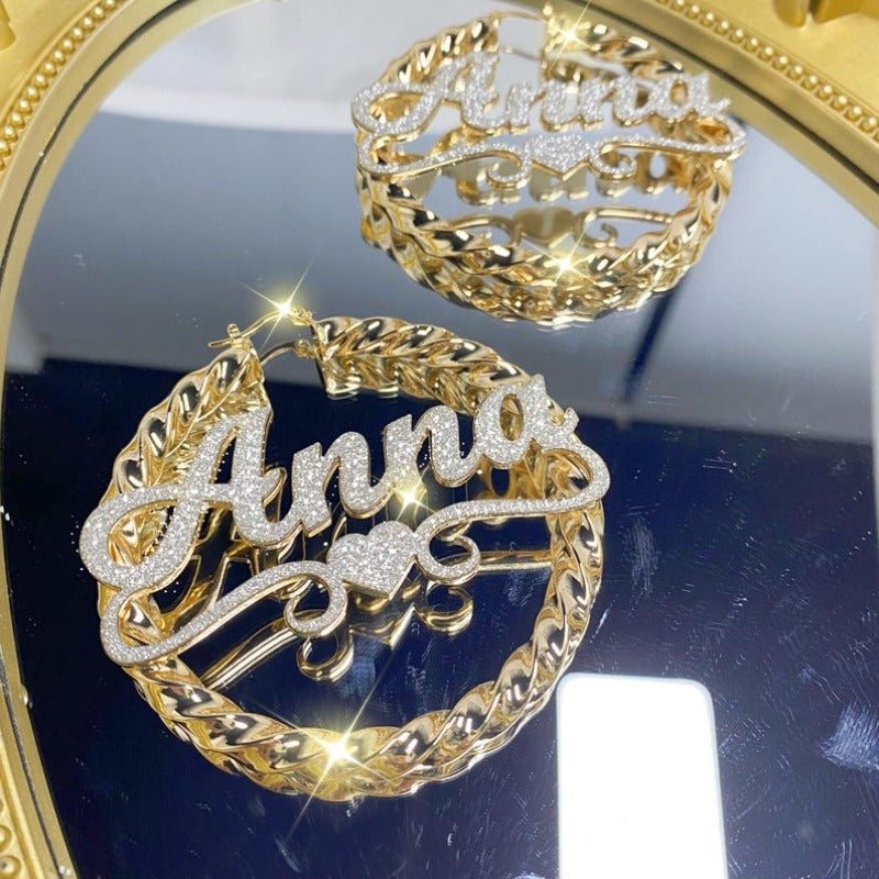 TEMU Personalized Name Hoop Earrings - Custom Cursive Lettering Twist Hoops With Effect, Elegant Jewelry Gift For Women, Birthday, Anniversary,