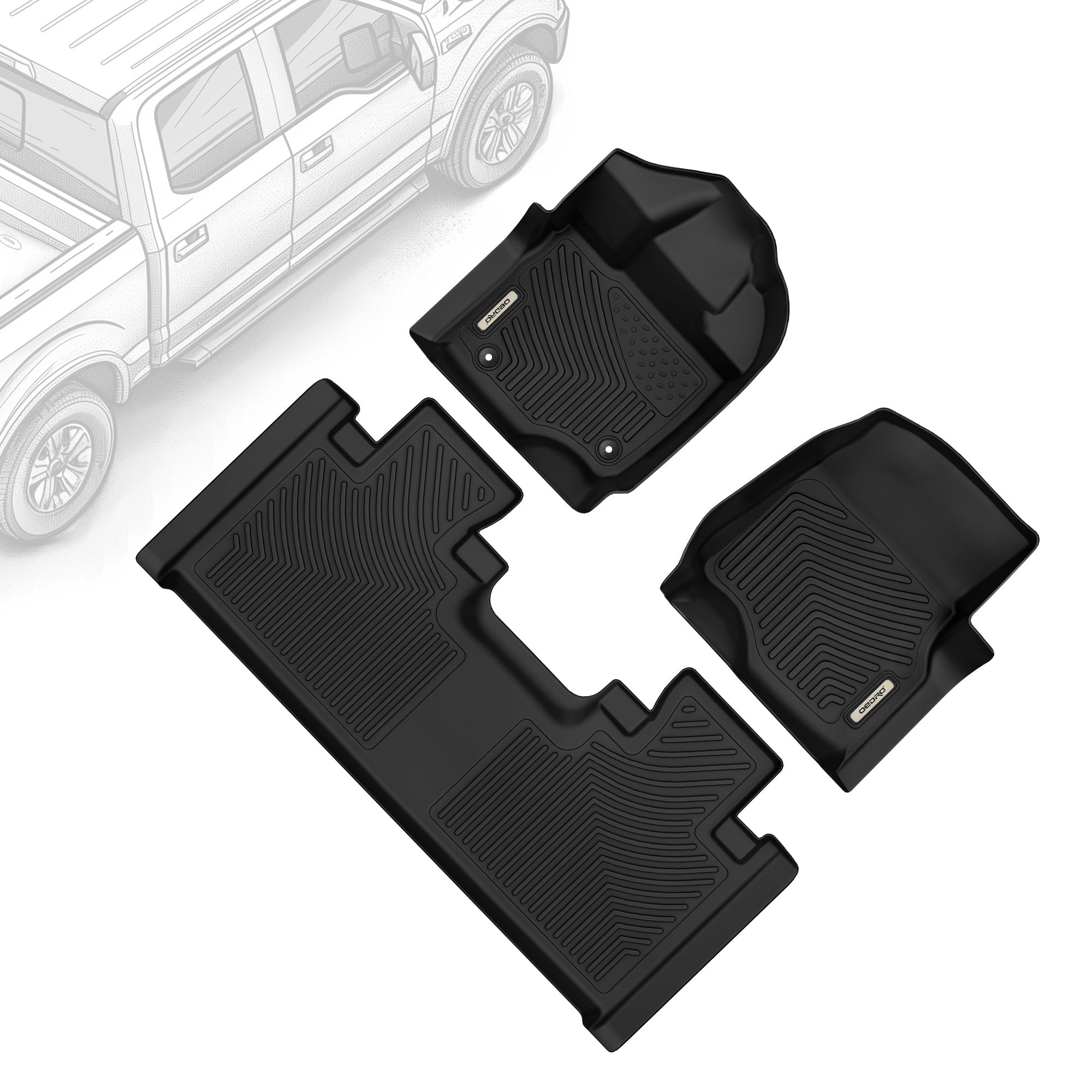 OEDRO® Floor Mats for 2015-2025 Ford F150 F-150 Super Cab Bucket Seat, Unique Black TPE All-Weather Guard Floor Liner