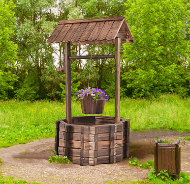 Wooden Wishing Well Bucket Planter for Outdoors