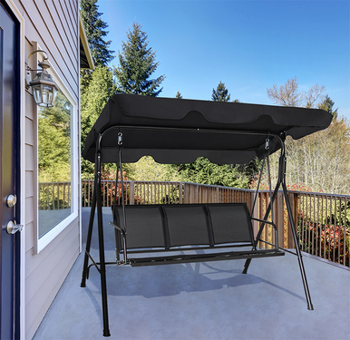 3-Seat 550-Pound Capacity Outdoor Canopy Patio Swing - 3 Person Swing - Black