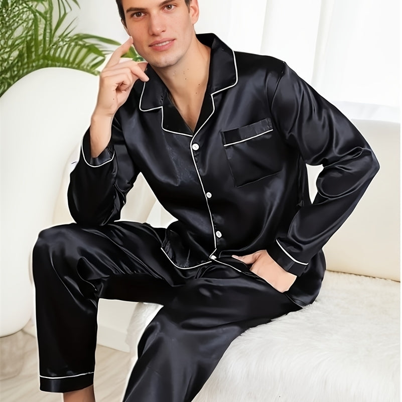 Men Pajamas Set Silk Satin Sleepwear For Man Shirt Long Sleeve Pijama Male Winter Sleeping Home Night Wear Big Size Loungewear y241017
