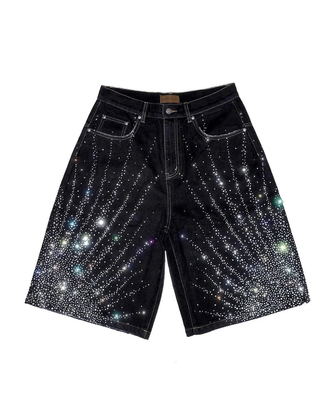Diamond Starlight Embroidery Denim Shorts Y2K Gothic Boxing Retro Rhinestone Decoration Black Baggy Short Men Streetwear Jorts 250704