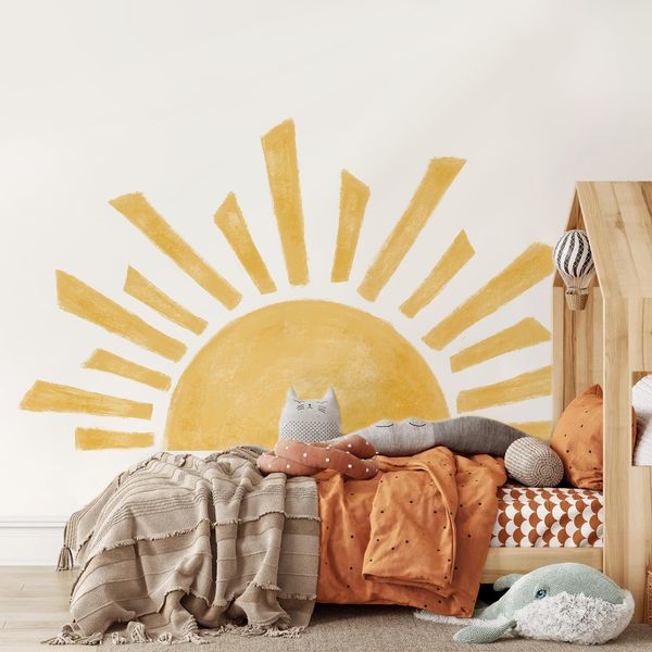 Wall Stickers Half Sun Wallpaper Decal Sunshine Vinyl Wall Stickers Boho Nursery Baby Room Wall Stickers Self-Adhesive Bedroom Home Decor 23