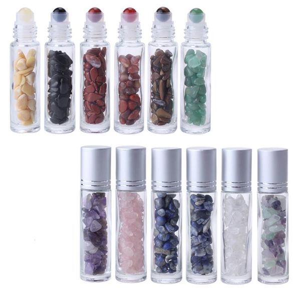 10ML Natural Crystal Stone Essential Oil Bottles Portable Gemstone Transparent Roller Ball Bottle Perfume Bottling SN338