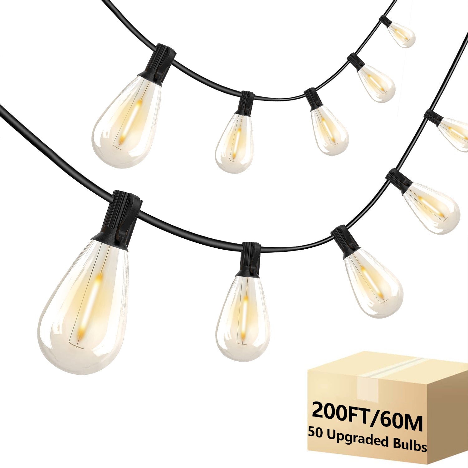 TEMU 200ft-100-50ft Indoor And Outdoor String Lights, Dimmable Patio Hanging Lights With 50 Shatterproof S14 Led Bulbs, Warm Christmas Decorations,