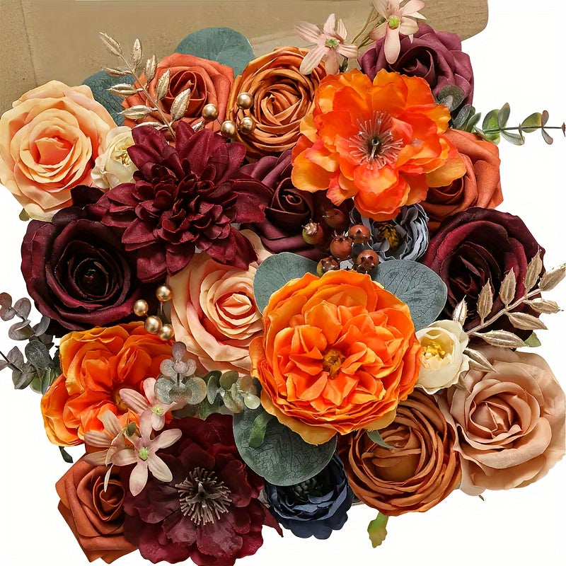 TEMU Ausogo Artificial Orange Red Blue Flower Combination, Foam Cake Flower Bride Bouquet Flower Arrangement For Tabletop, Winter Halloween