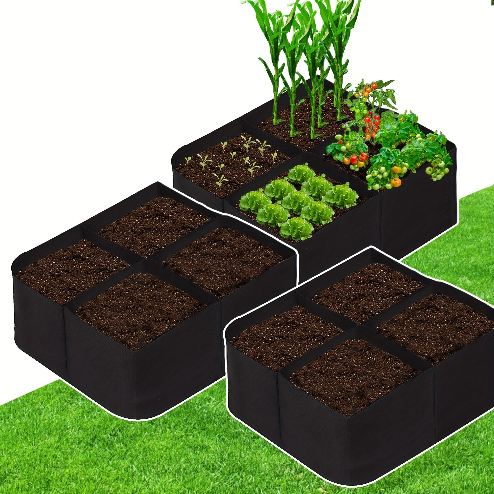 TEMU 3 Pack Garden Beds Outdoor, 24x24x12 Inch 4 Grids Plant Grow Bags, Breathable Vegetables Planter Raised Bed For Growing Potatoes Flowers, Square
