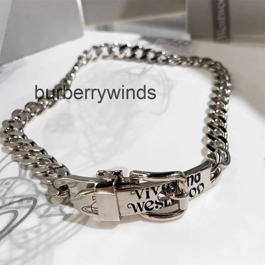 Vivienmelies Queen Dowager Saturn belt buckle Cuban chain choker necklace male female personality vintage style c westwoods TCHW