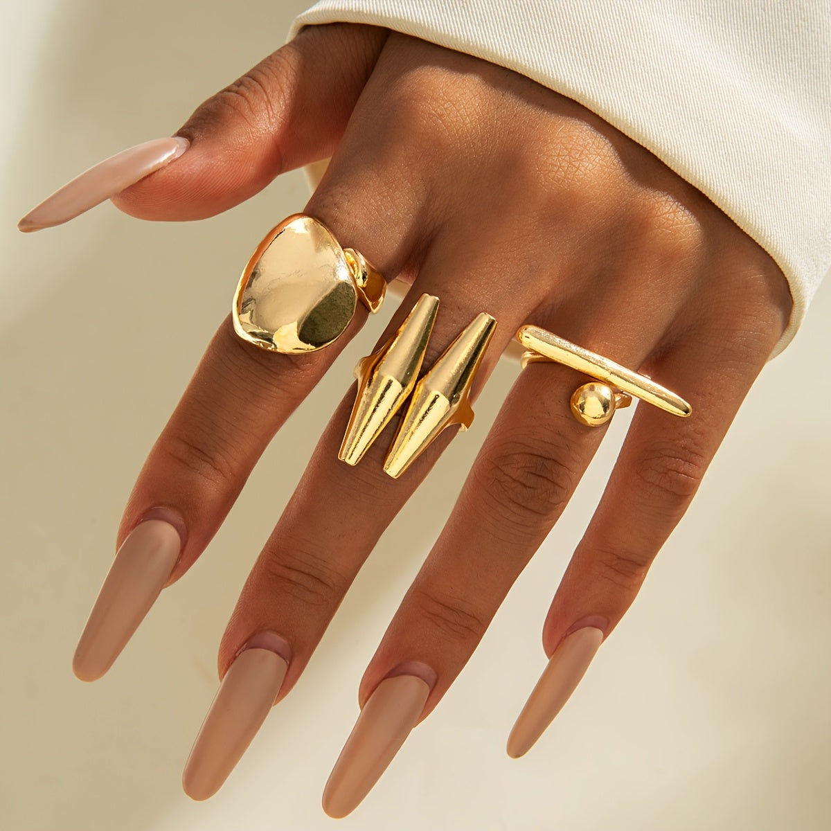 TEMU 3pcs Set Fashionable Irregular Liquid Glossy Metal Rings For Women, Ideal For Parties And Gifts, , Dance Party