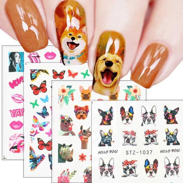 Water Nail Stickers Decal Cute Dog Leaf Nail Art Slider Manicure Foil DecorT250110