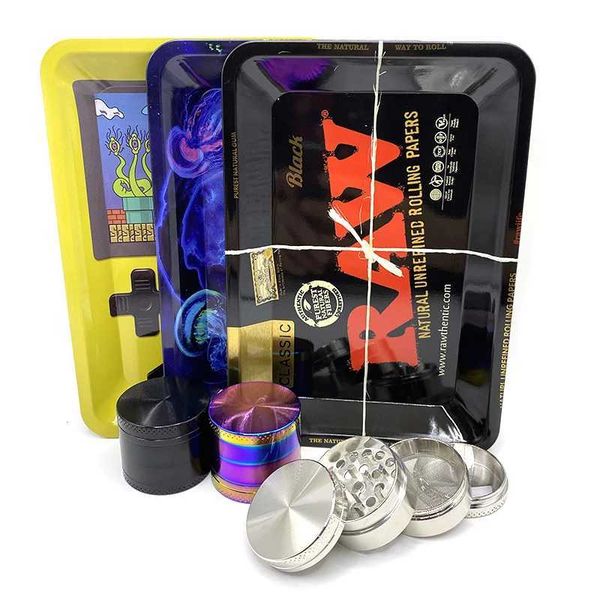 Decorative Plates Rolling Tray Plate 40mm Metal Herbal Grass Grinder Kit 18x12.5cm Tinplate Smoking Accessories Gift Smoke Case T240422