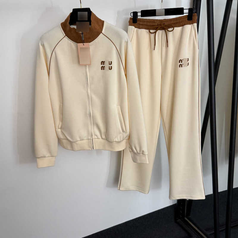 Women&#039;s Tracksuits Designer 2025 Summer Embroidered Patch Stand Collar Long Sleeve Zipper Jacket + Color Block Elastic Waist Casual Pants WLLX