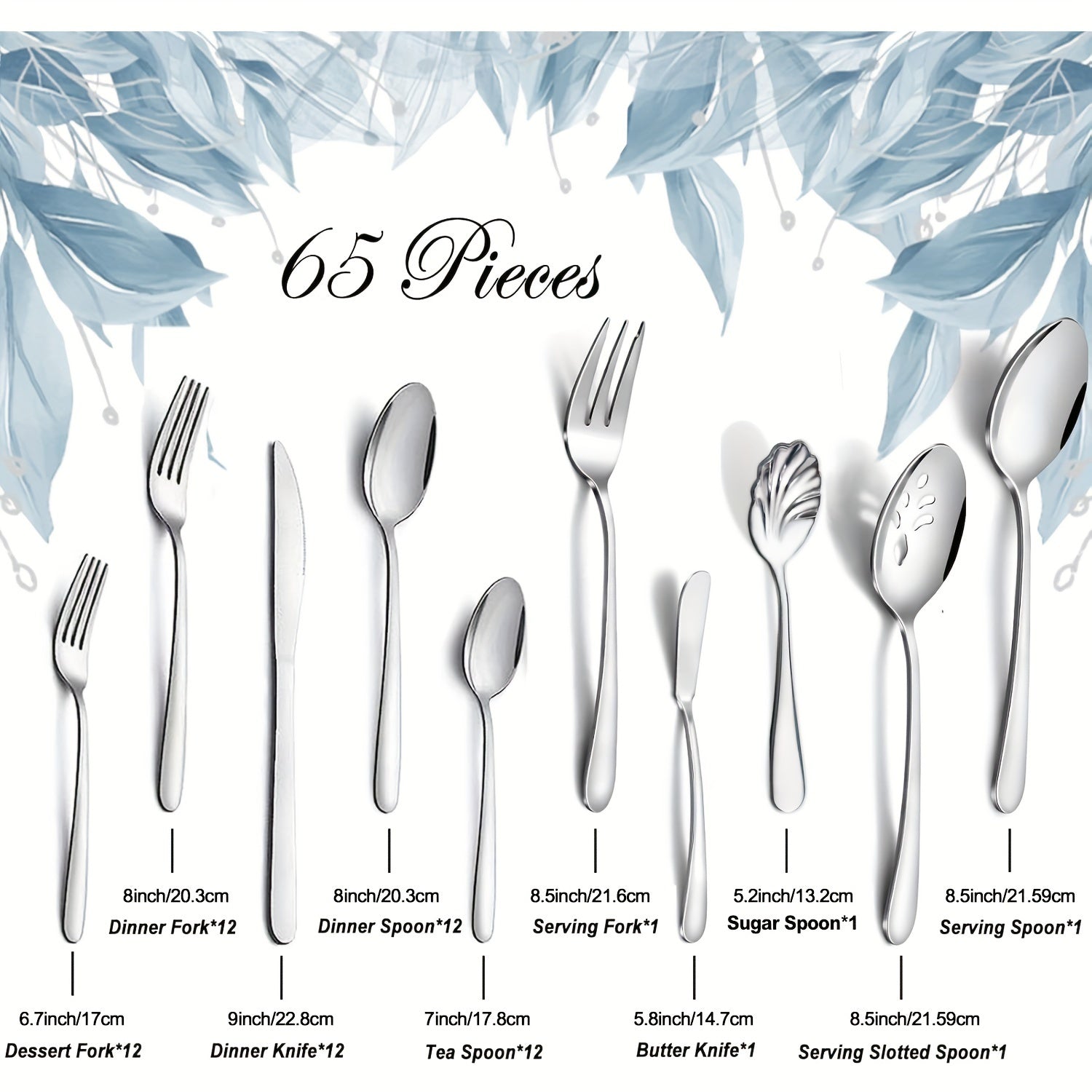 TEMU 65pcs Stainless Steel Flatware Set, Tableware Cutlery Set Service For 8, Family Reunion Silverware Set, Dinner Knives-forks-spoons, Mirror