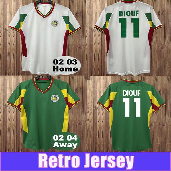 2002 2004 Senegal Mens Retro Soccer Jerseys National Team DIOUF BOUBA DIOP H. CAMARA KH. FADIGA Home Away Football Shirts Short Sleeve Unifo