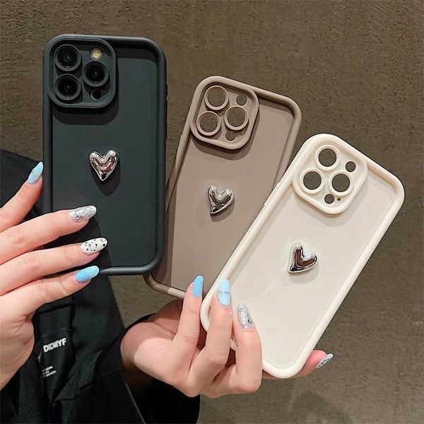 Luxury Case Silver Heart Silicone Soft Phone Case for iPhone 16 15 13 12 11 Pro Max XS XR 7 8 Plus SE Shockproof Candy Matte Cover Z241008