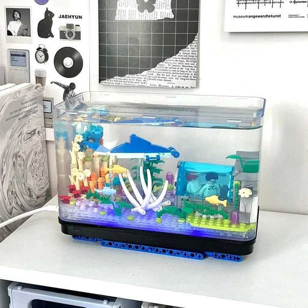 Blocks Creative Fish Tank Aquarium Building Blocks 31122 with LED Light Mini Particle Bricks Toys Fishbowl Decoration Gift For KidL4715
