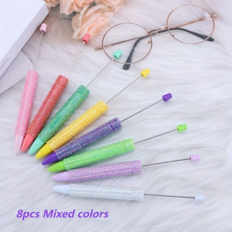 TEMU 8pcs Ergonomic Retractable Pens With Sparkling Bead Handles - Colorful Diy Enamel Decor, Office & Gift, Office Supplies | Decorative Pens | ,