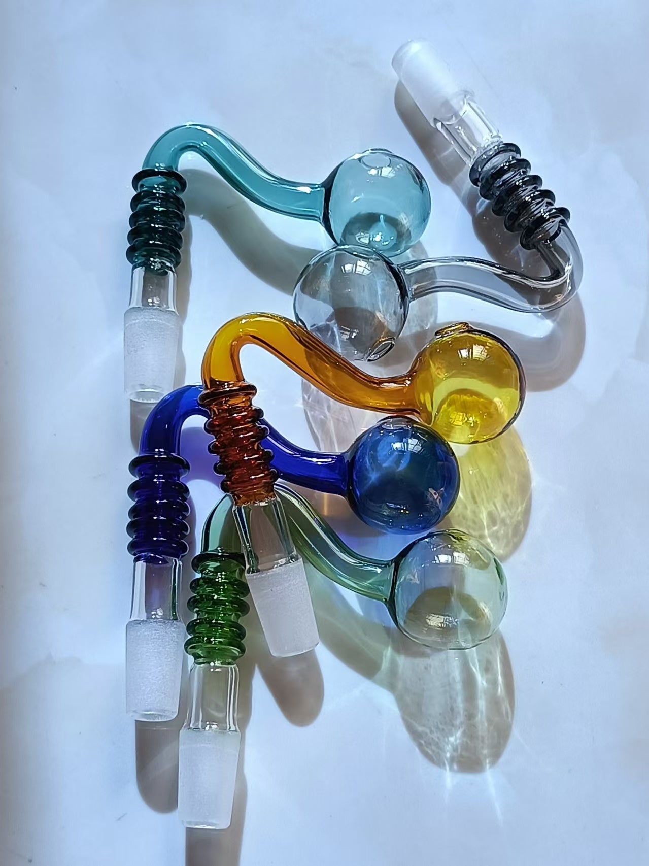 10pcs Colorful Glass Oil Burner Bubbler Pipes 14mm Male 30mm ball Smoking Dab Burners Pryex Clear Well Popular Smoke Pipes Accessories