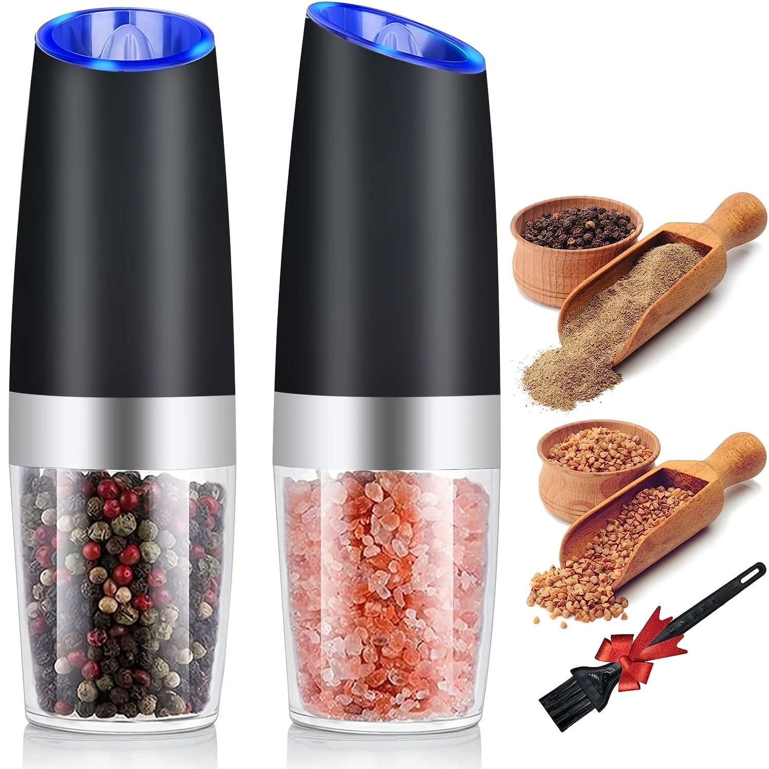 TEMU 1-2-4pcs Gravity Electric Pepper And Salt Grinder, Stainless Steel Automatic Seasoning Mill, Coarse And Fine Adjustable, Battery Operated With
