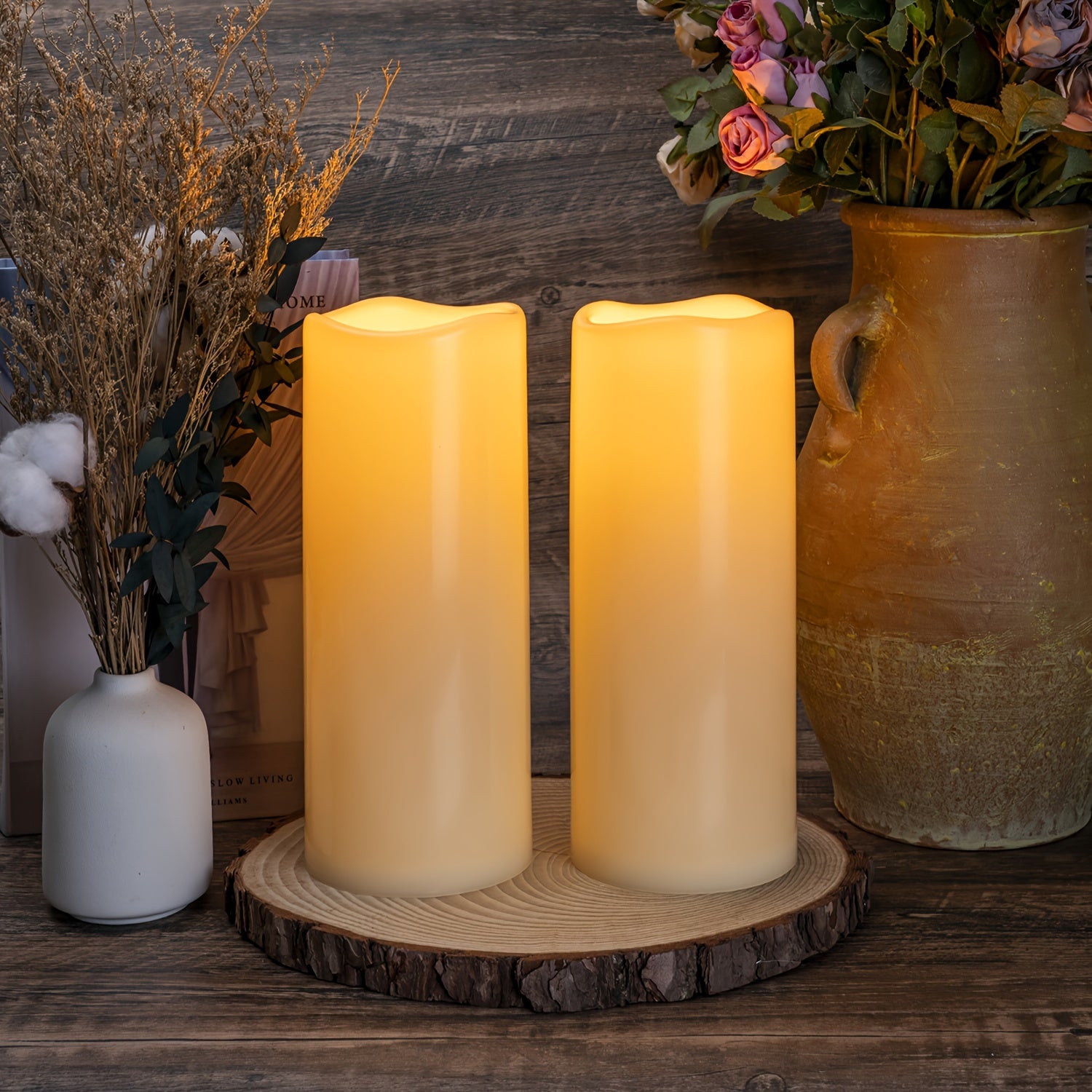 TEMU 2d Flat, Christmas 10" X 4" Large Flameless Candles With Remote Control And Timer, Battery Operated Flickering Led Pillar Candles For Larterns,