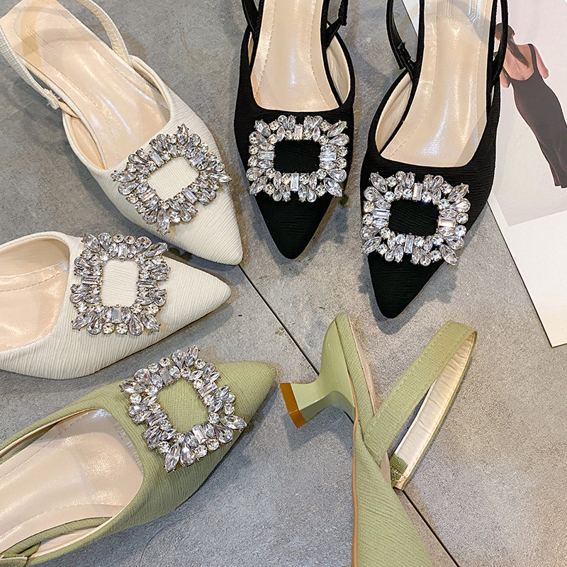 Free shipping Woman Elastic Rhinestones Sandals Elegant Female Fashion Comfortable Medium Block High Heels Party Shoe Summer