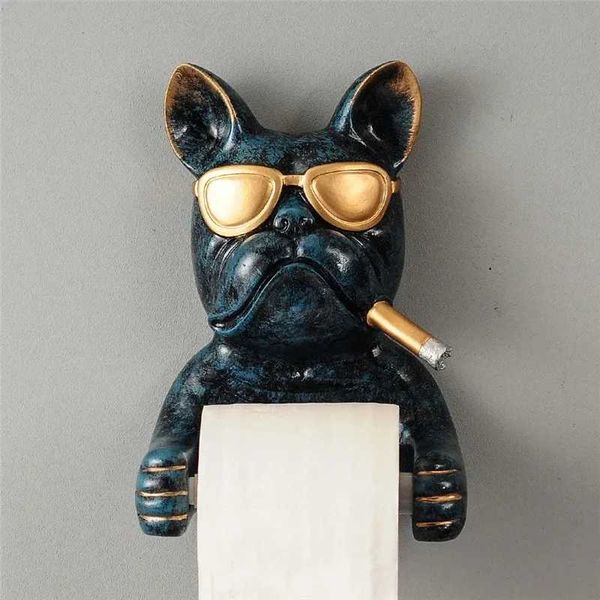 Toilet Paper Holders Tray Toilet Paper Holder Bulldog Resin Free Punch Hand Tissue Box Household Paper Towel Holder Reel Spool Device Dog St