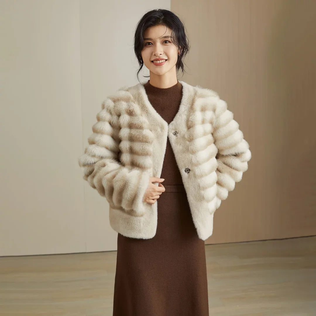Elegant Womens Winter Cozy Velvety Artificial Mink Outerwear with High Fashion Appeal