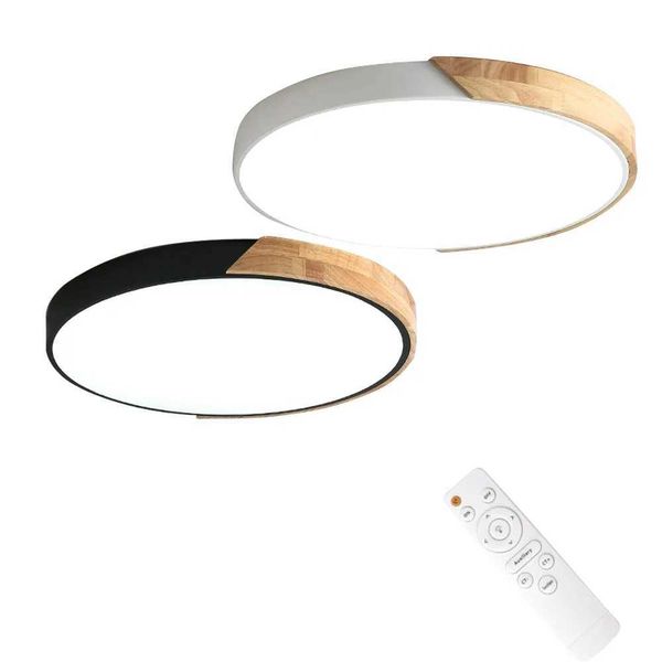 LED Ceiling Light Modern Nordic Round Lamp Wooden Home Living Room Bedroom Study Surface Mounted Lighting Fixture Remote Control Z250120