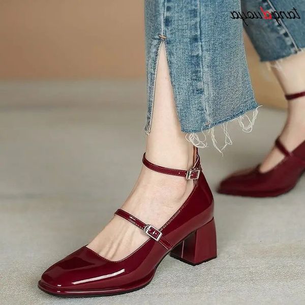 Women heels Shoes Mary Jane Shoes Woman Pumps Patent Leather High Heels Dress Shoes Wedding Shoes Spring 2024 Double Buckle 241126