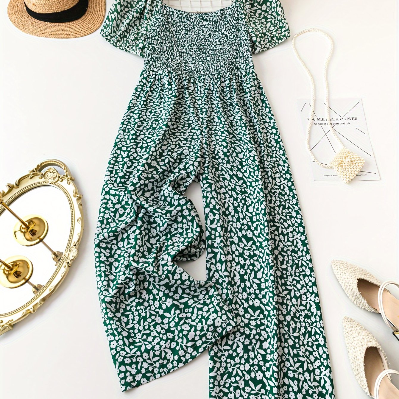 TEMU Plus Size Floral Print Jumpsuit, Casual Short Sleeve Jumpsuit For , Women's Plus Size Clothing