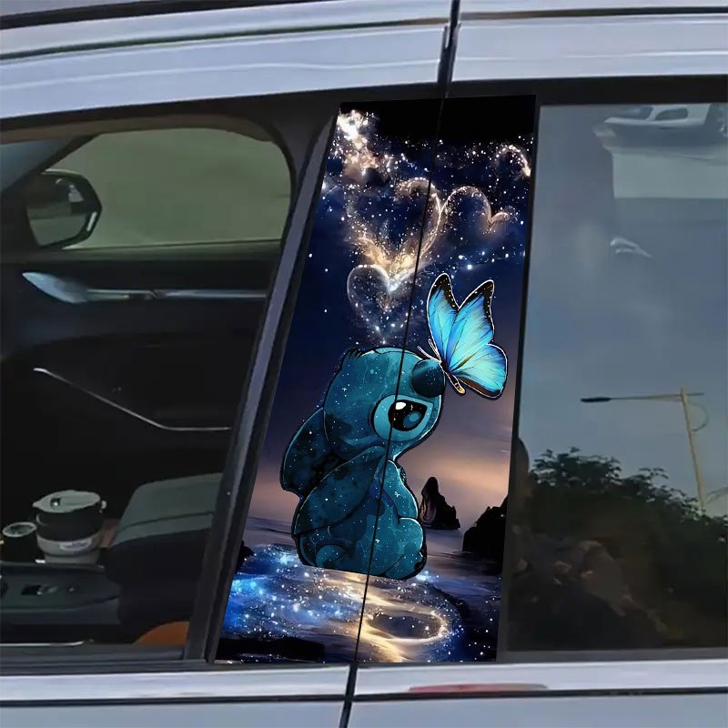 TEMU 2pcs Stitch B Pillar Car Decals - Durable Vinyl With Semi-, Easy To Apply, Starry Night & , Compatible With All Cars, Halloween, Christmas &