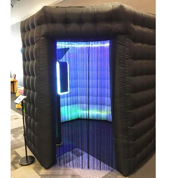 3x3x2.4m wholesale Free ship LED lighting Black octagon inflatable photo booth tent enclosure photobooth for rental with 1 door 478451