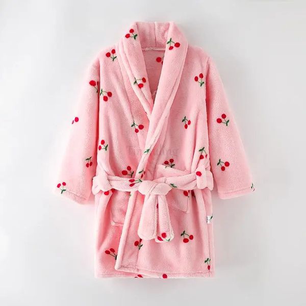 100-175CM Children&#039;s Bathrobe Flannel Soft Warm Pajamas Adult Teenager Sleepwear Bath Towels for Kids Winter Cherry Girls Robes 231225