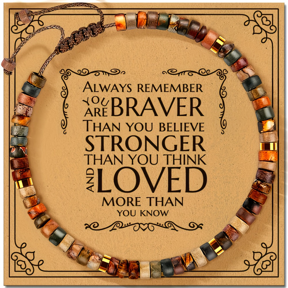 TEMU Natural Stone Bracelets For Women Bohemian Beaded Stretch Adjustable Bracelets Wraps With Meaning Gift Cards For Best Friend Couple Sisters