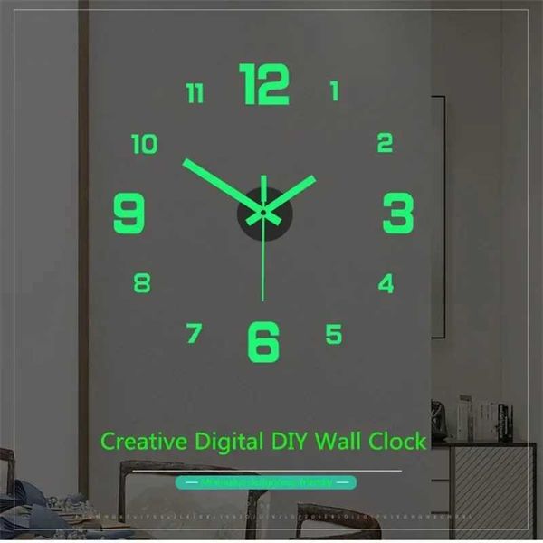 Modern decoration living room suitable for wall clock DIY luminous 3D frameless bedroom decoration digital clock W250107