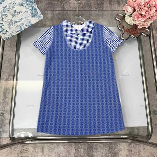 Luxury girls partydress Fake two-piece design kids designer clothes Size 100-150 CM Short sleeved baby skirt Princess dress