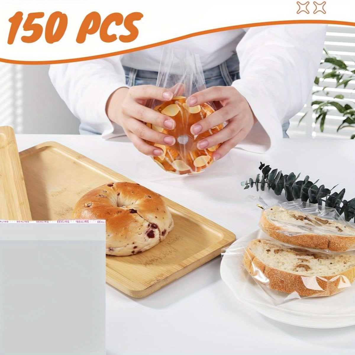 TEMU 150pcs Clear Self-sealing Cookie Bags - 5x6 Inch Reusable Plastic Treat Bags With Seal, Ideal For Individual Cookie Packaging & Gift Wrapping,