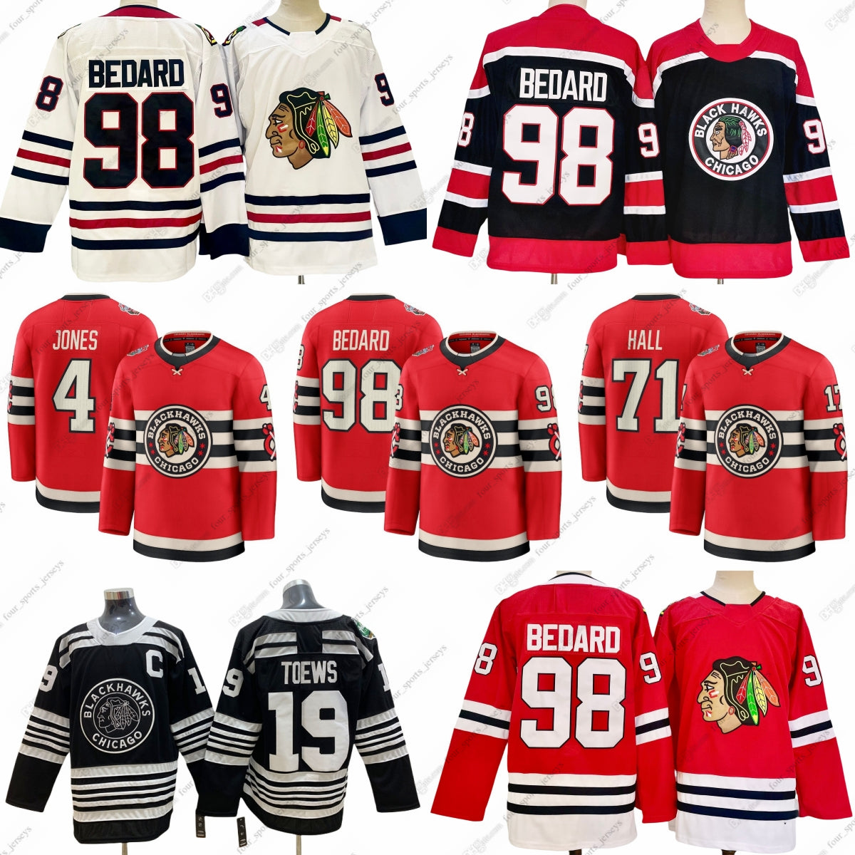 2025 New Hockey Jersey ed 4 Seth Jones 17 Nick Foligno 19 Jonathan Toews 71 Taylor Hall 98 Bedard