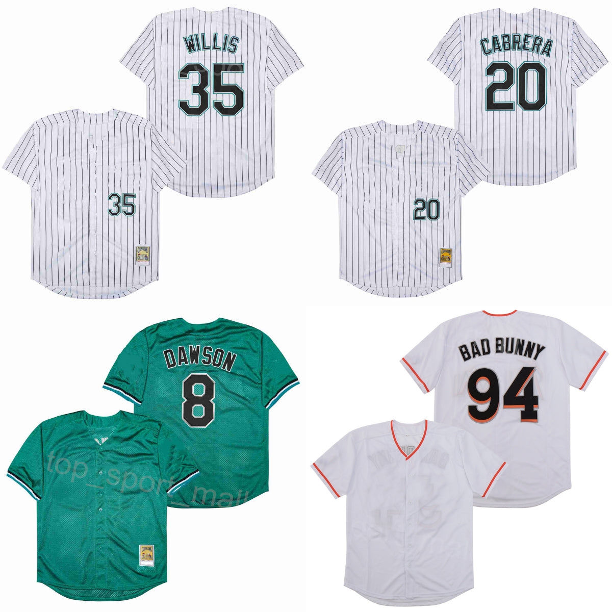 Throwback Baseball 8 Andre Dawson Jerseys Man Retro 35 Dontrelle Willis 20 Edward Cabrera 94 Bad Bunny Green WHite Team Vintage Retire For Sport Fan