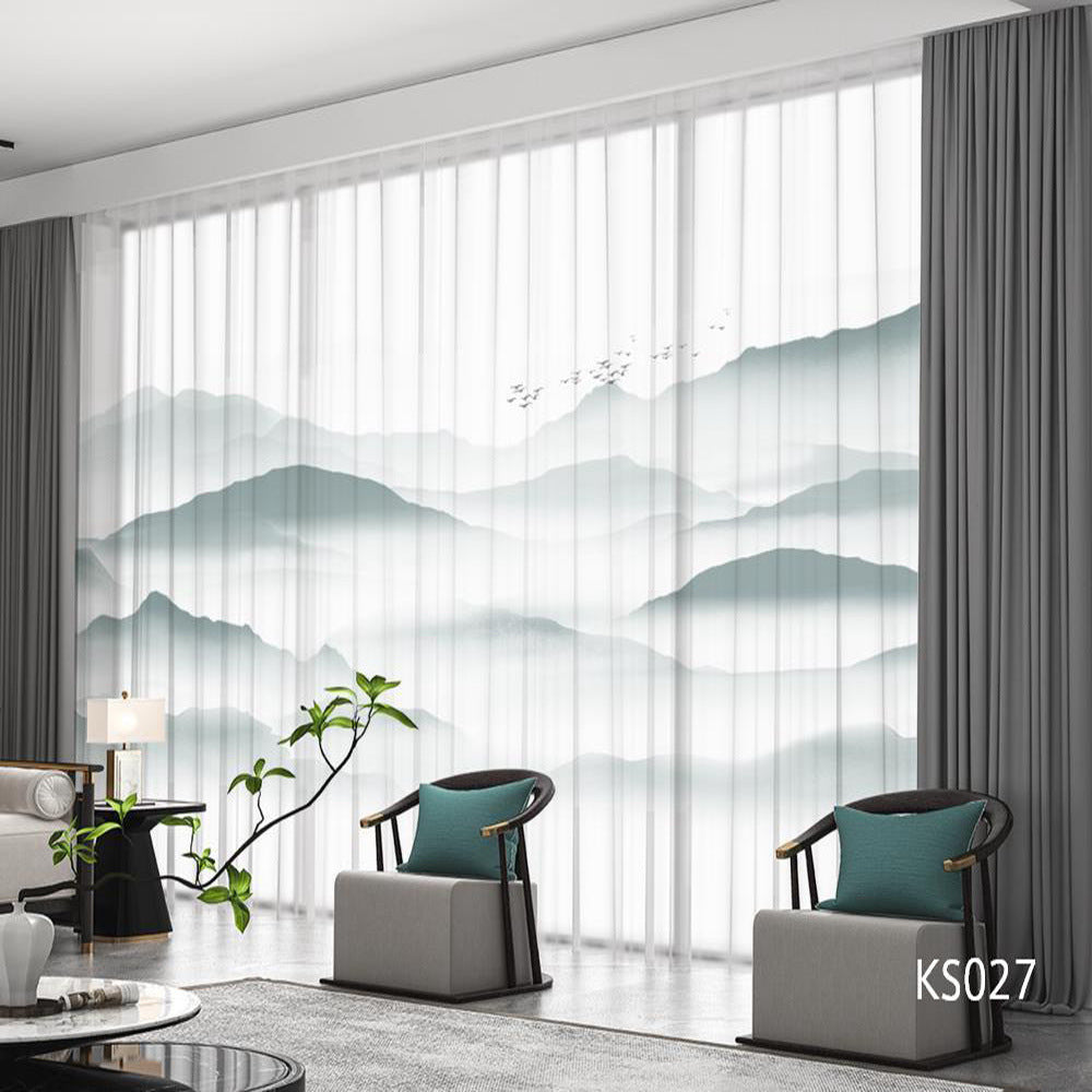 YL-36820 modern new Chinese style ink landscape painting scenery living room study high-end bedroom famous curtain Zen gauze curtain