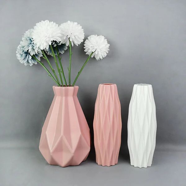 Modern Flower Vase White Pink Blue Plastic Pot Basket Nordic Home Living Room Decoration Ornament Arrangement 241203
